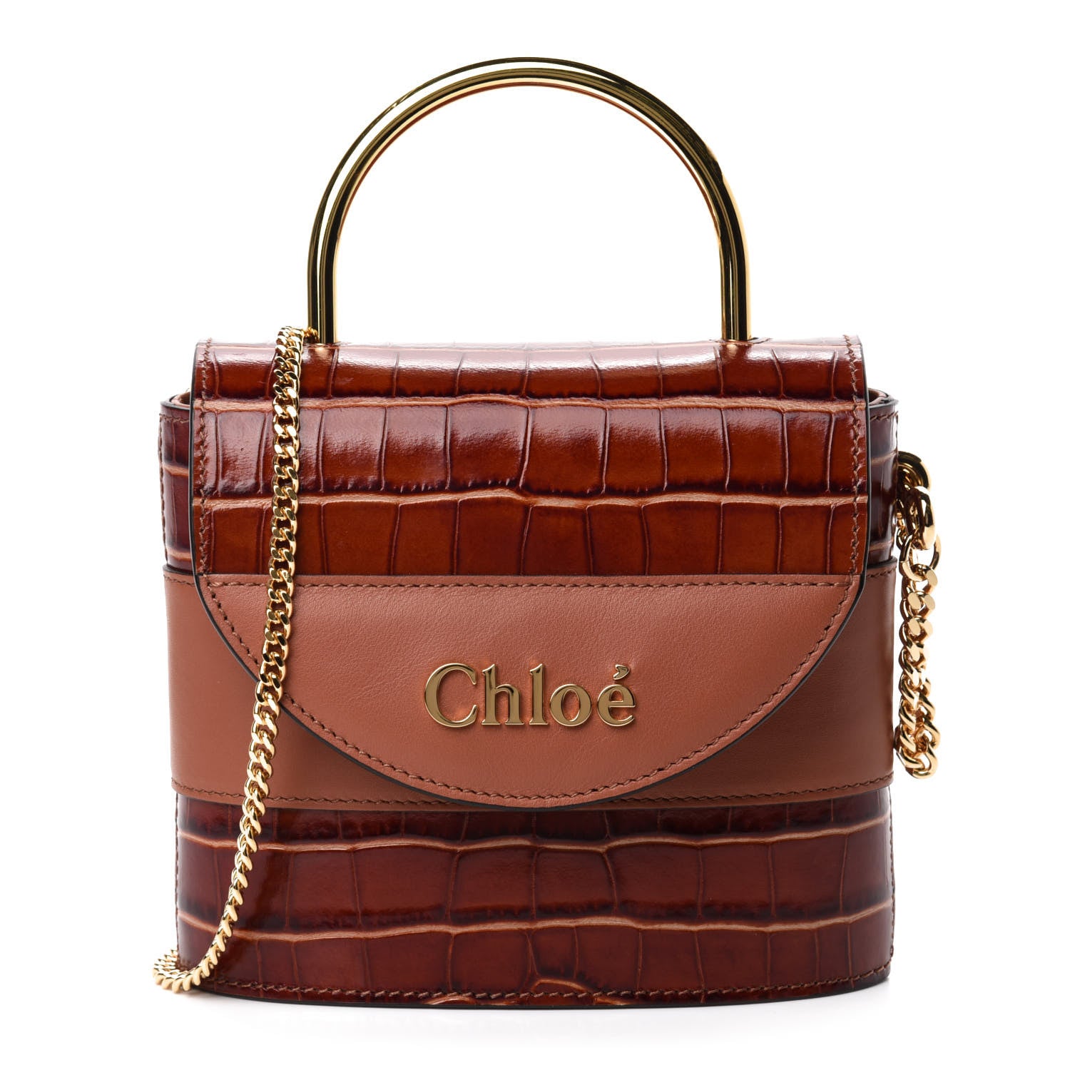 Chloe Calfskin Crocodile Embossed Small Aby Lock Chestnut Brown 1 of 10