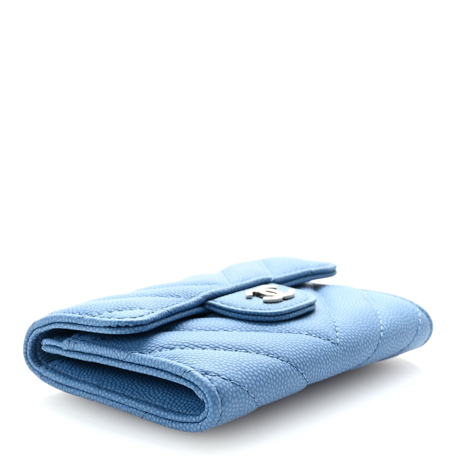 Chanel Caviar Flat Chevron Quilted Flap Card Holder Wallet Blue 4 of 9