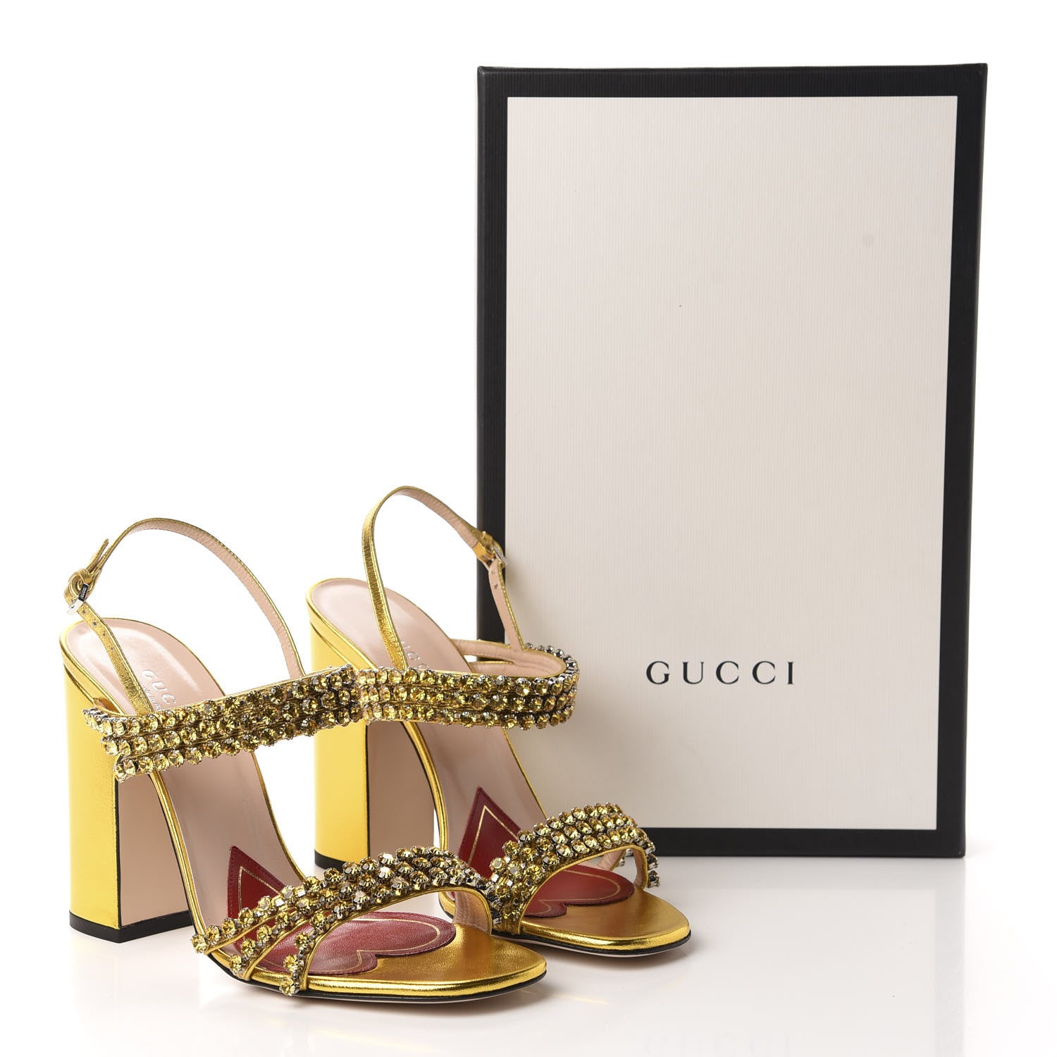 Gucci Nappa Silk Crystal Bertie High Heel Sandals 37.5 Gold 9 of 9