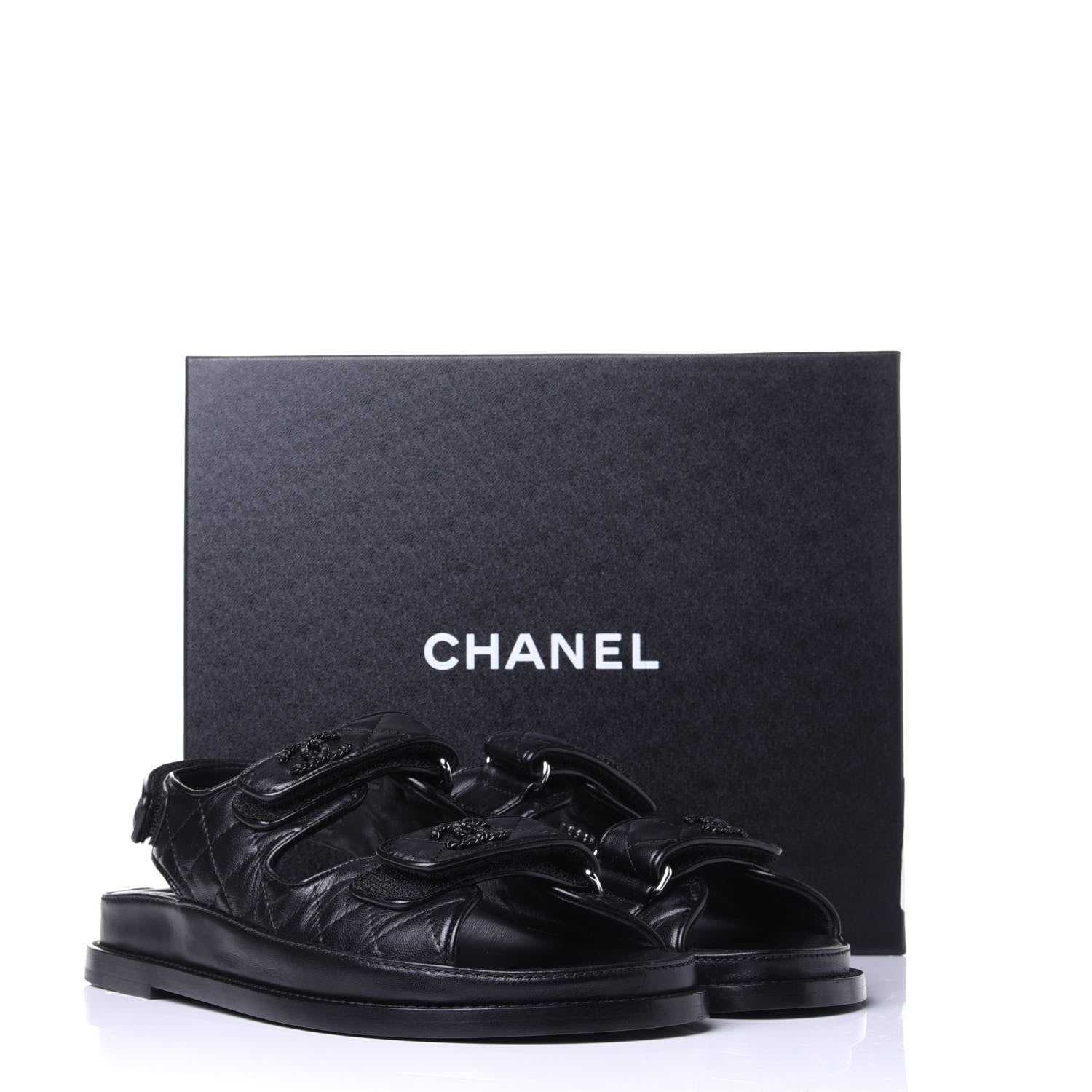 Chanel Lambskin Velcro Dad Sandals 37.5 Black 11 of 11