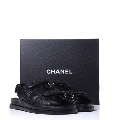 Chanel Lambskin Velcro Dad Sandals 37.5 Black 11 of 11