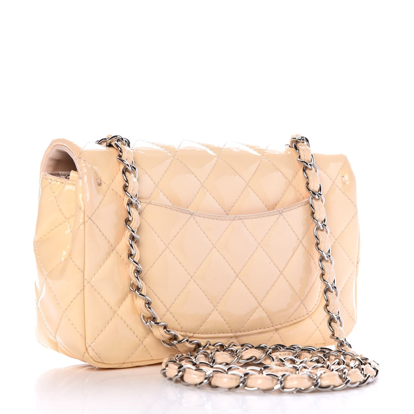 Patent Calfskin Quilted Mini Rectangular Flap Rose Clair