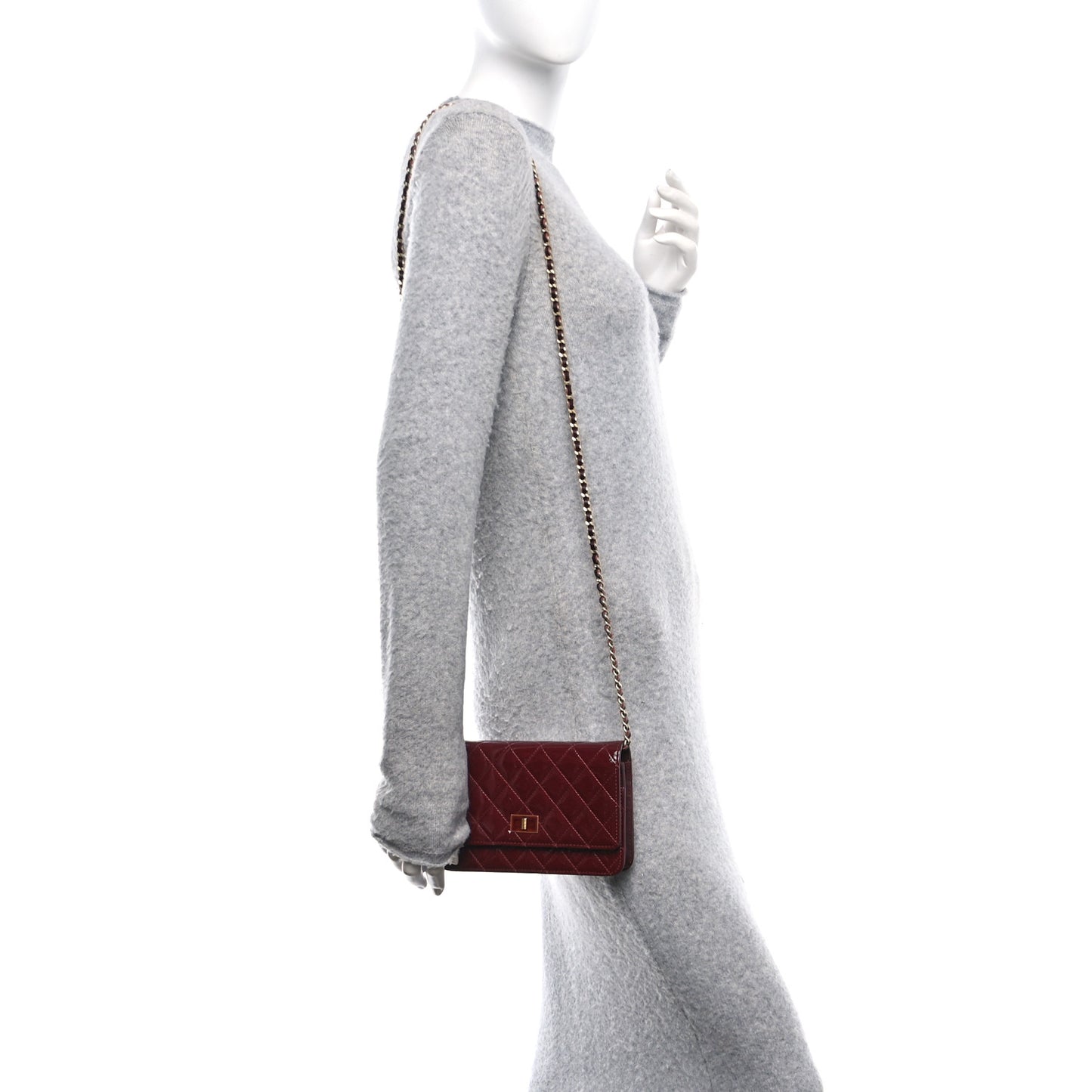 Patent Calfskin Quilted Reissue Wallet On Chain WOC Dark Red
