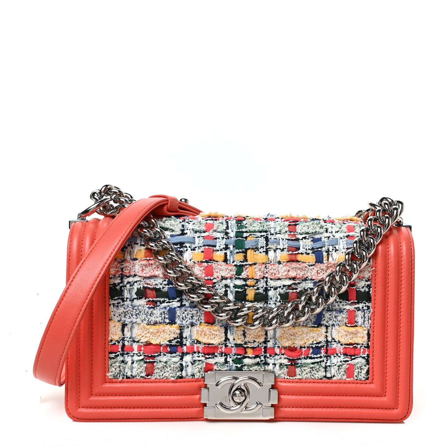 Lambskin Tweed Medium Boy Flap Coral