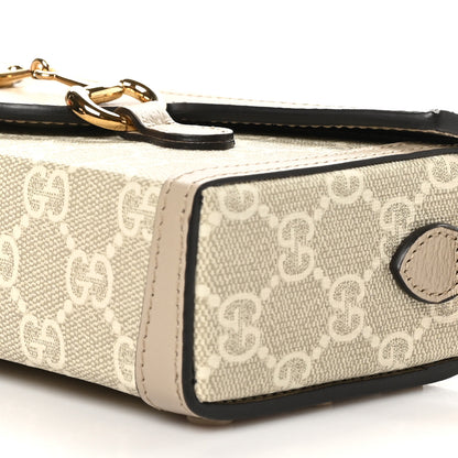 Gucci GG Supreme Monogram Textured Dollar Calfskin Mini Horsebit 1955 Shoulder Bag Beige Mystic White Oatmeal 10 of 10