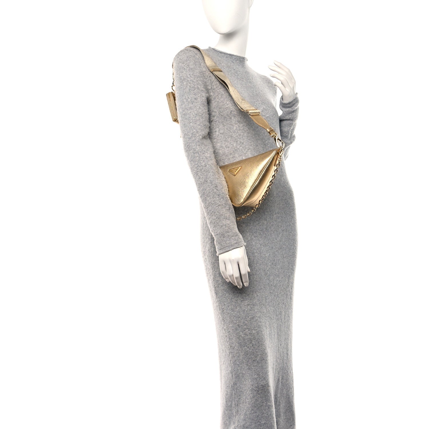 Prada Saffiano Lux Triangle Shoulder Bag Platino 2 of 9