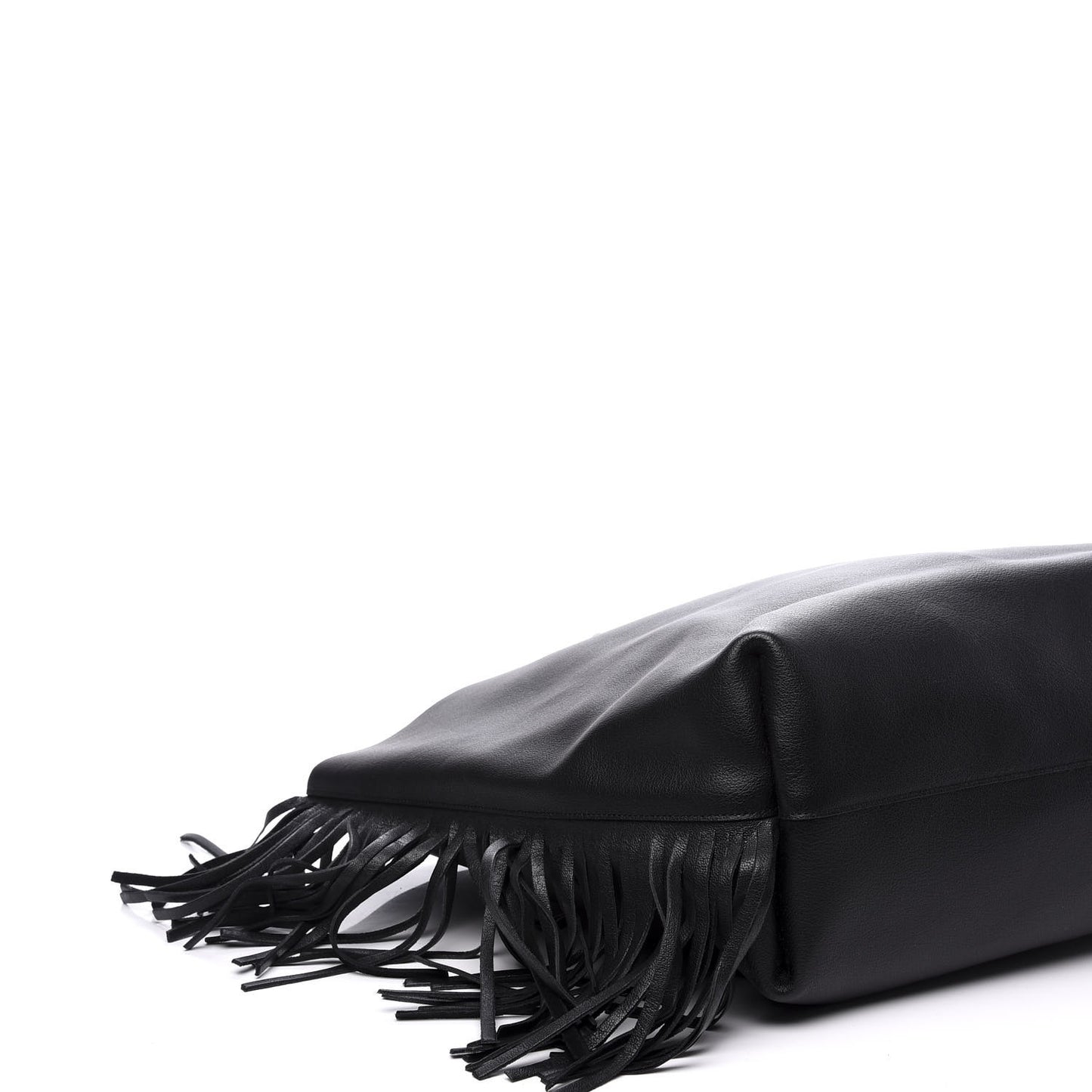 Calfskin Large Fringe Shopping Tote Black