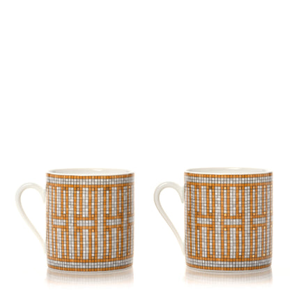 Hermes Porcelain Mosaique Au 24 Gold Coffee Cup and Saucer Set of 2 5 of 12