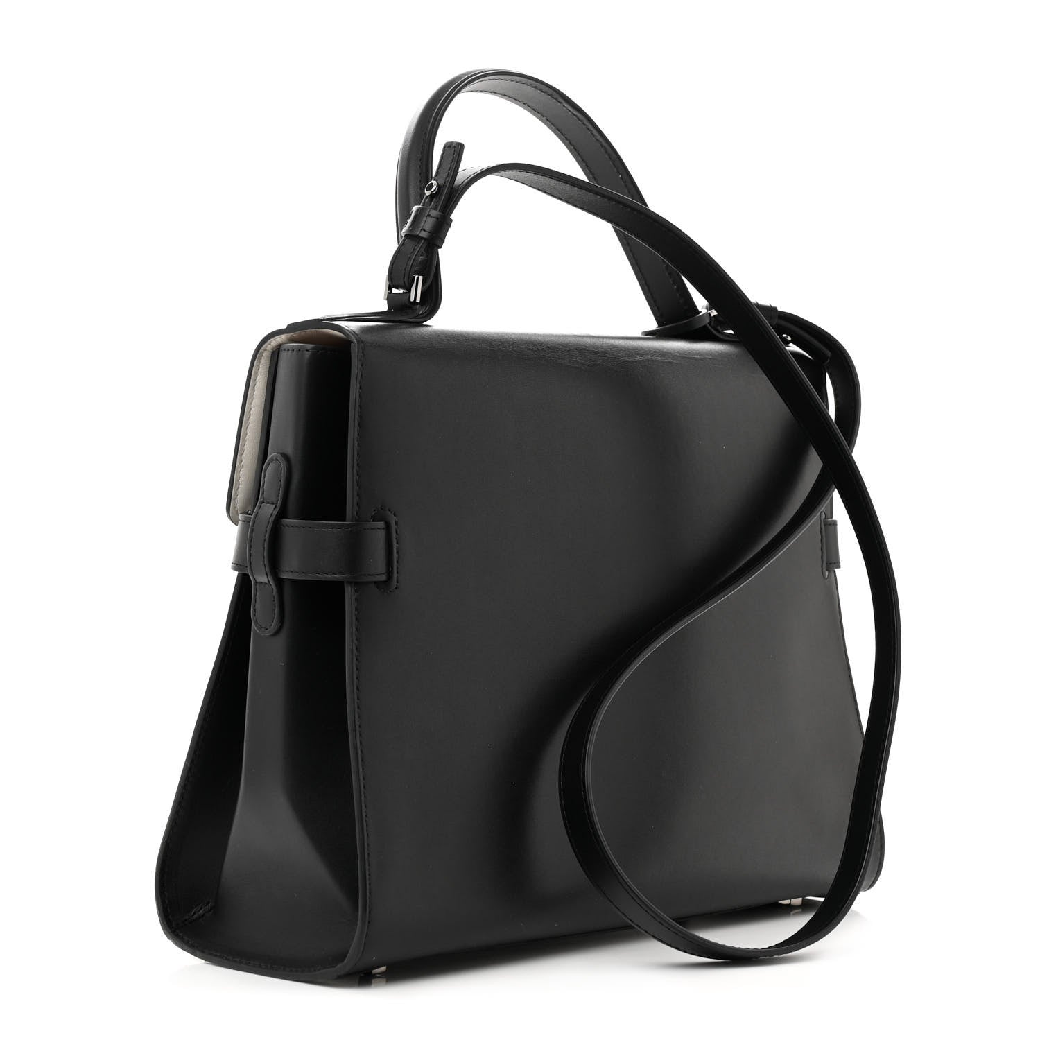 Delvaux Calfskin Patent Calfskin GM Tempete Satchel Black White 3 of 18
