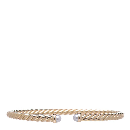 David Yurman 18K Yellow Gold Pearl 4mm Cablespira Bracelet 1 of 4