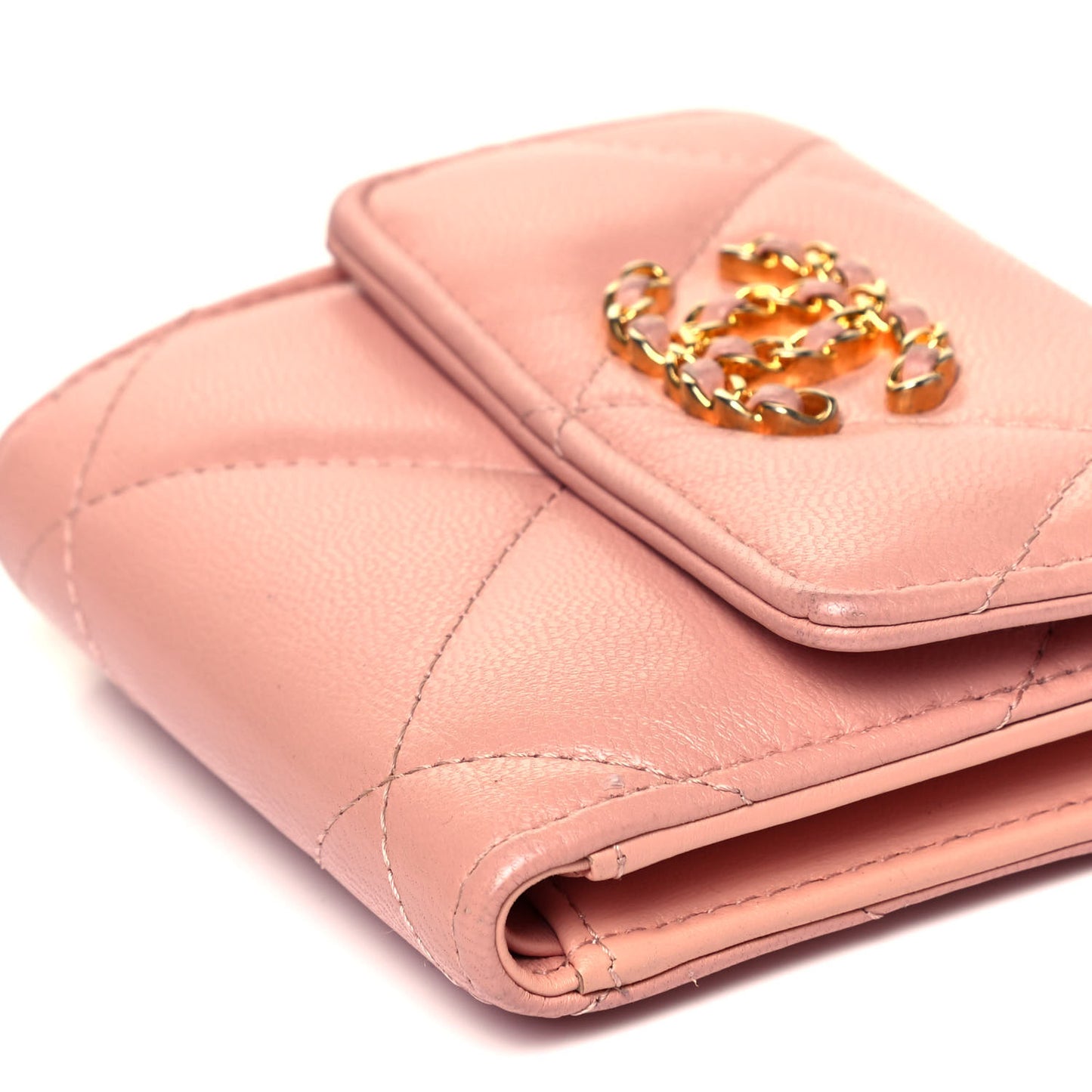 Goatskin Quilted Chanel 19 Small Flap Wallet Pink