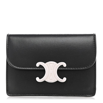Celine Shiny Calfskin Triomphe Flap Card Holder Black 1 of 9