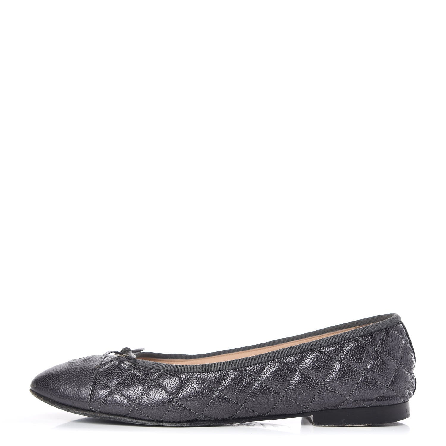 Chanel Metallic Caviar Quilted Cap Toe Ballerina Flats 41 Anthracite 1 of 19