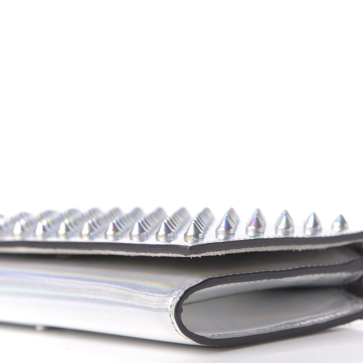 Calfskin Glitter Givre Spikes Boudoir Chain Wallet Perle Platine