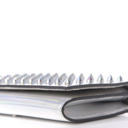 Christian Louboutin Calfskin Glitter Givre Spikes Boudoir Chain Wallet Perle Platine 8 of 10