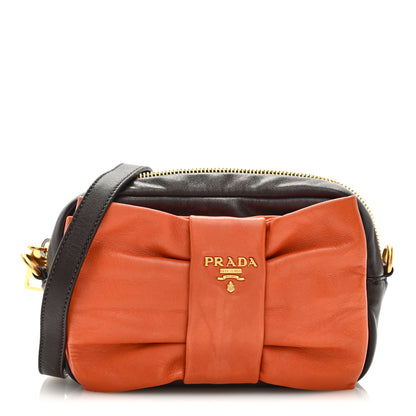 Prada Nappa Zippers Bow Clutch Brown Orange 1 of 8