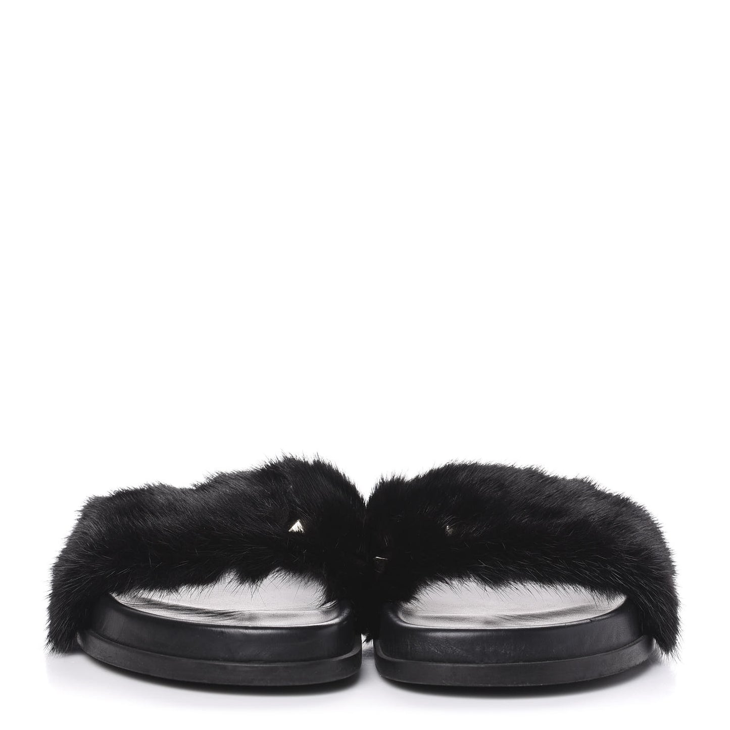 Mink Fur Rockstud Slide Sandals 39.5 Black