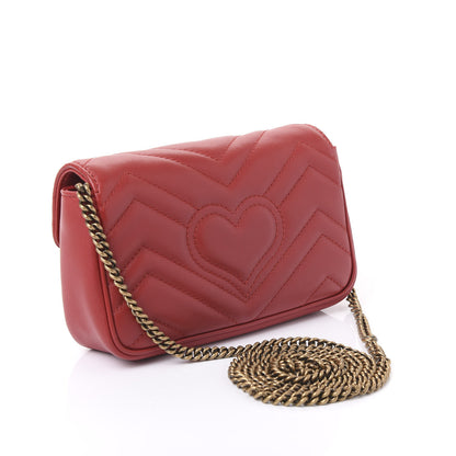 Gucci Calfskin Matelasse Super Mini GG Marmont Shoulder Bag Hibiscus Red 2 of 10