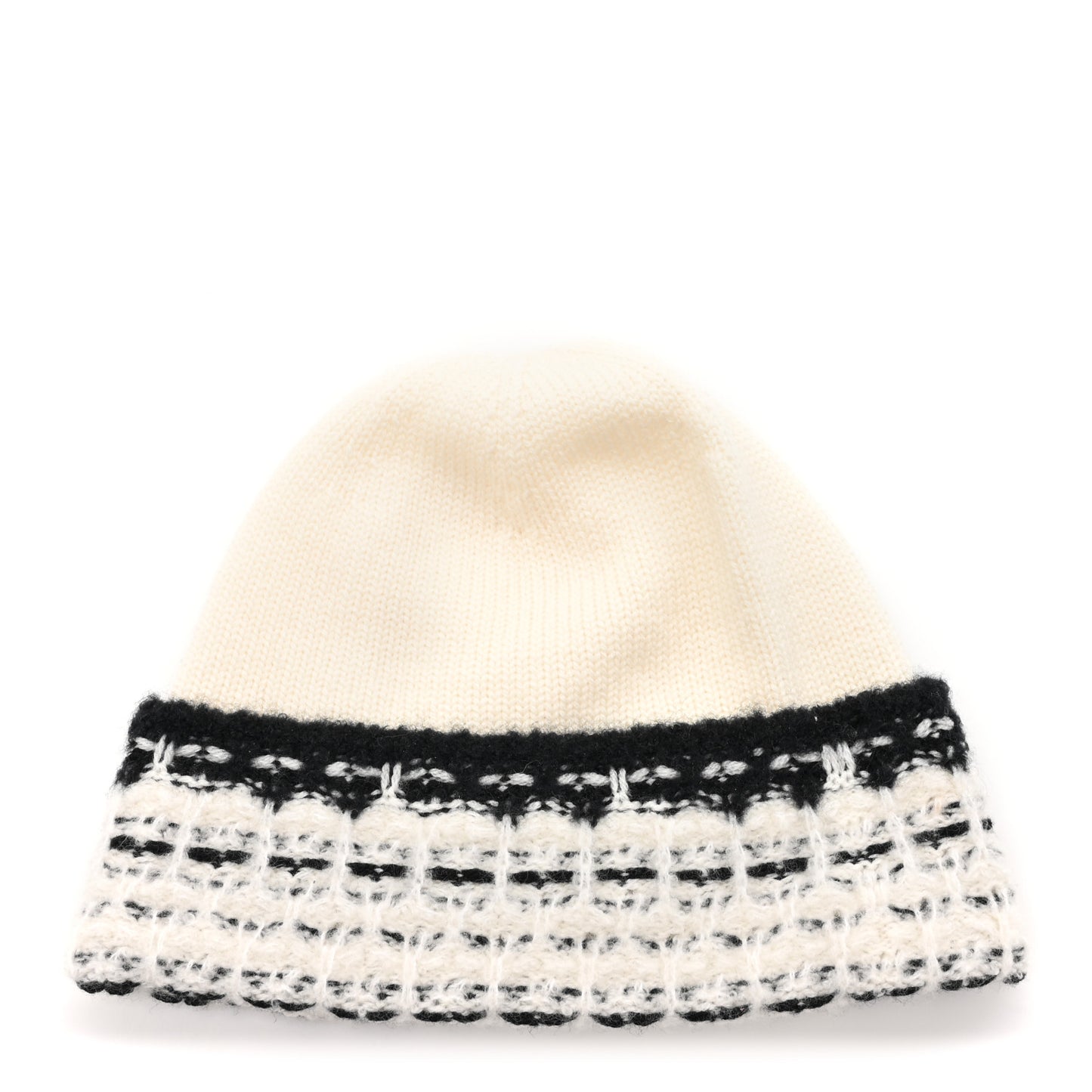 Wool Cashmere Stitched CC Beanie Hat Ivory Black