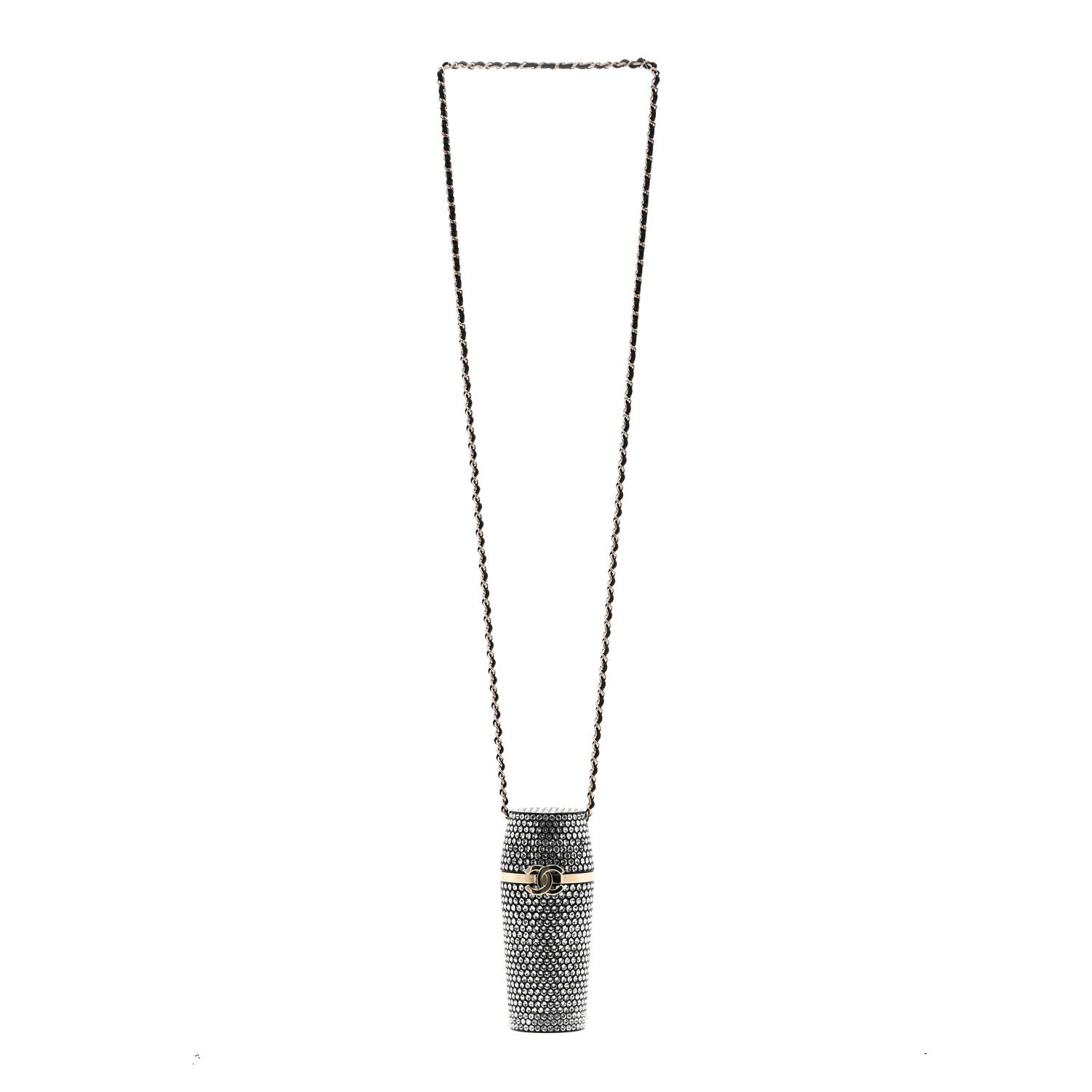 Chanel Metal Resin Lambskin Crystal Lipstick Case Long Necklace On Chain Silver Black Gold 3 of 6
