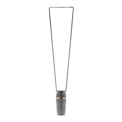Chanel Metal Resin Lambskin Crystal Lipstick Case Long Necklace On Chain Silver Black Gold 3 of 6