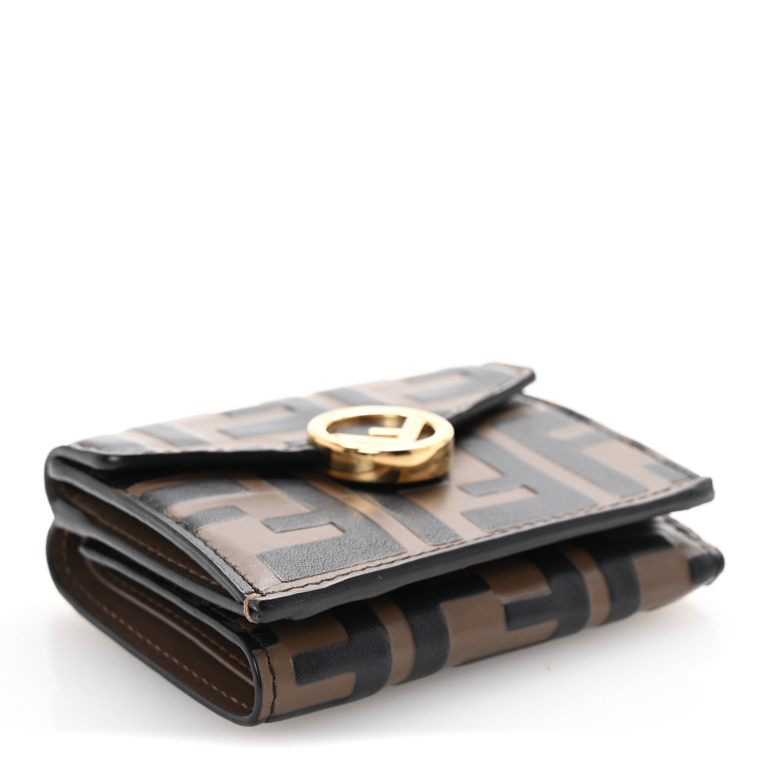 Fendi Vitello Soft F is Fendi Bi-Color FF 1974 Embossed Micro Tri-Fold Envelope Wallet Maya Black 4 of 8