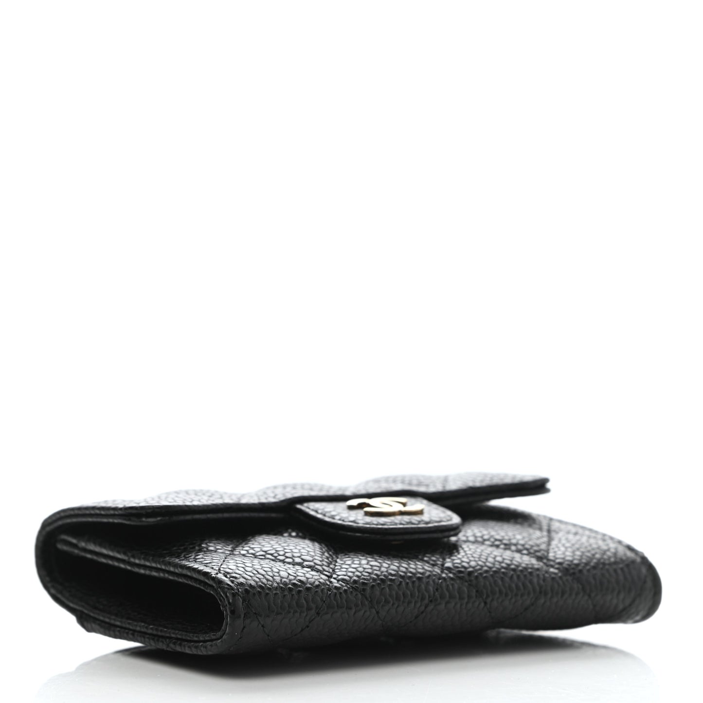 Caviar Quilted Flap Card Holder Wallet Black