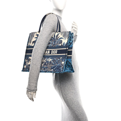 Christian Dior Canvas Embroidered Large Palm Tree Toile De Jouy Book Tote Blue Multicolor 2 of 10