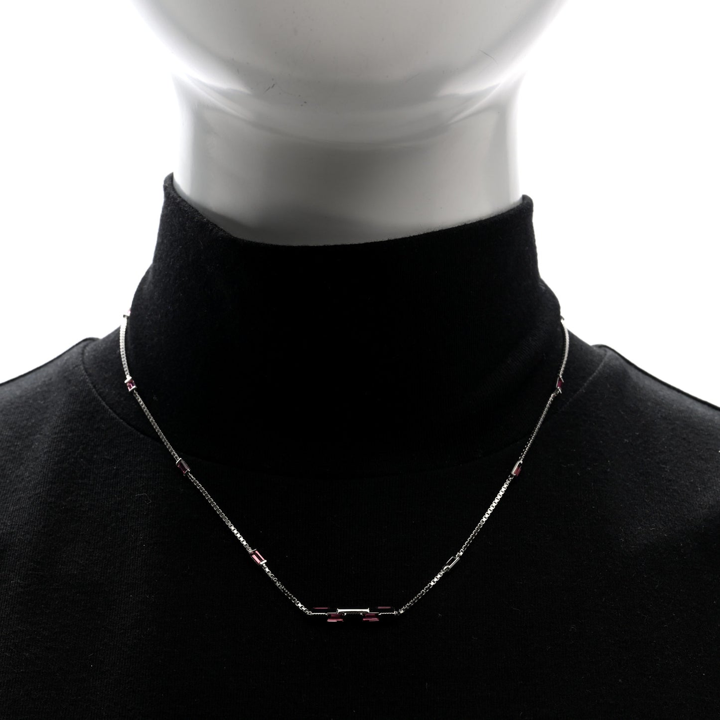 18K White Gold Pink Tourmaline Link to Love Bar Necklace