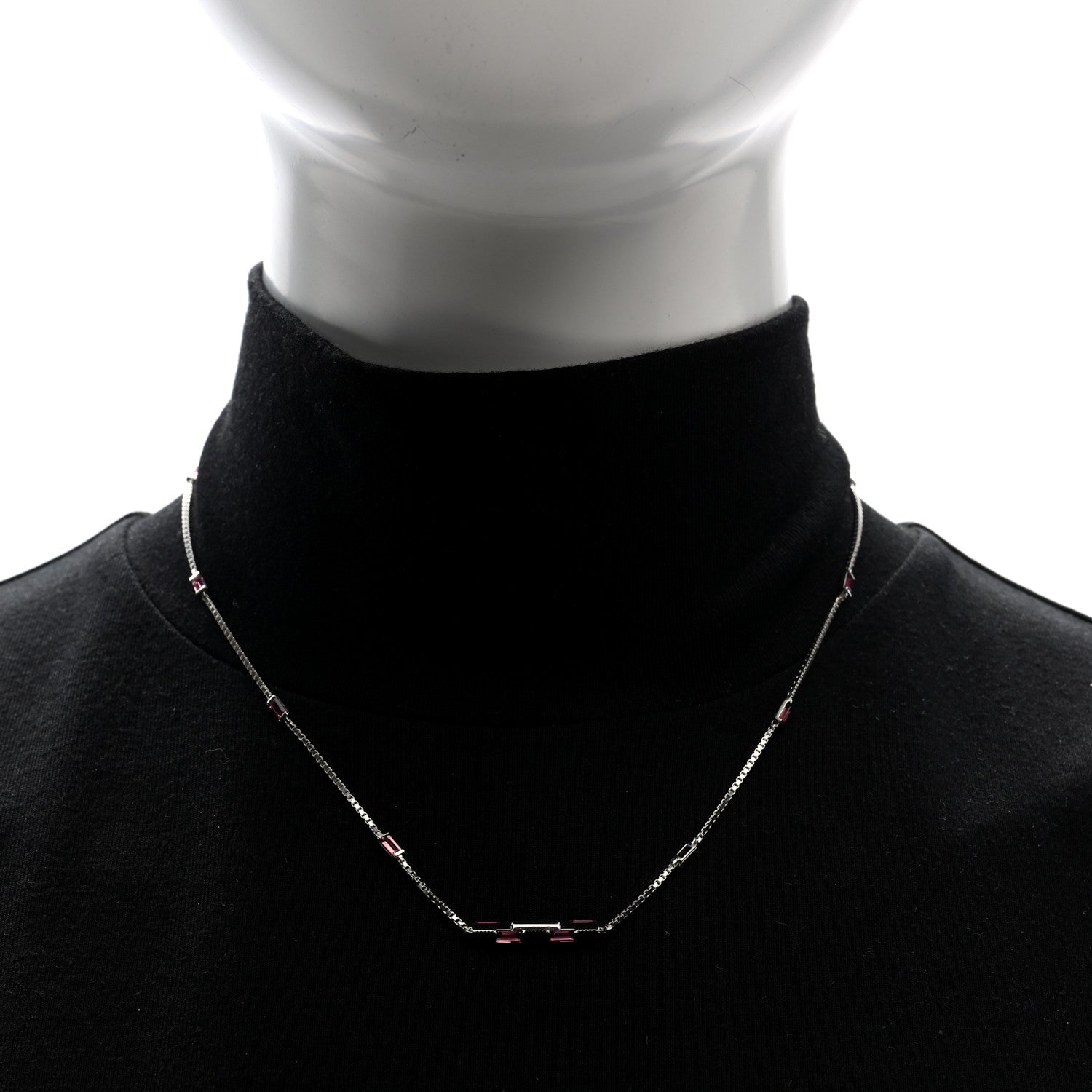 Gucci 18K White Gold Pink Tourmaline Link to Love Bar Necklace 2 of 6