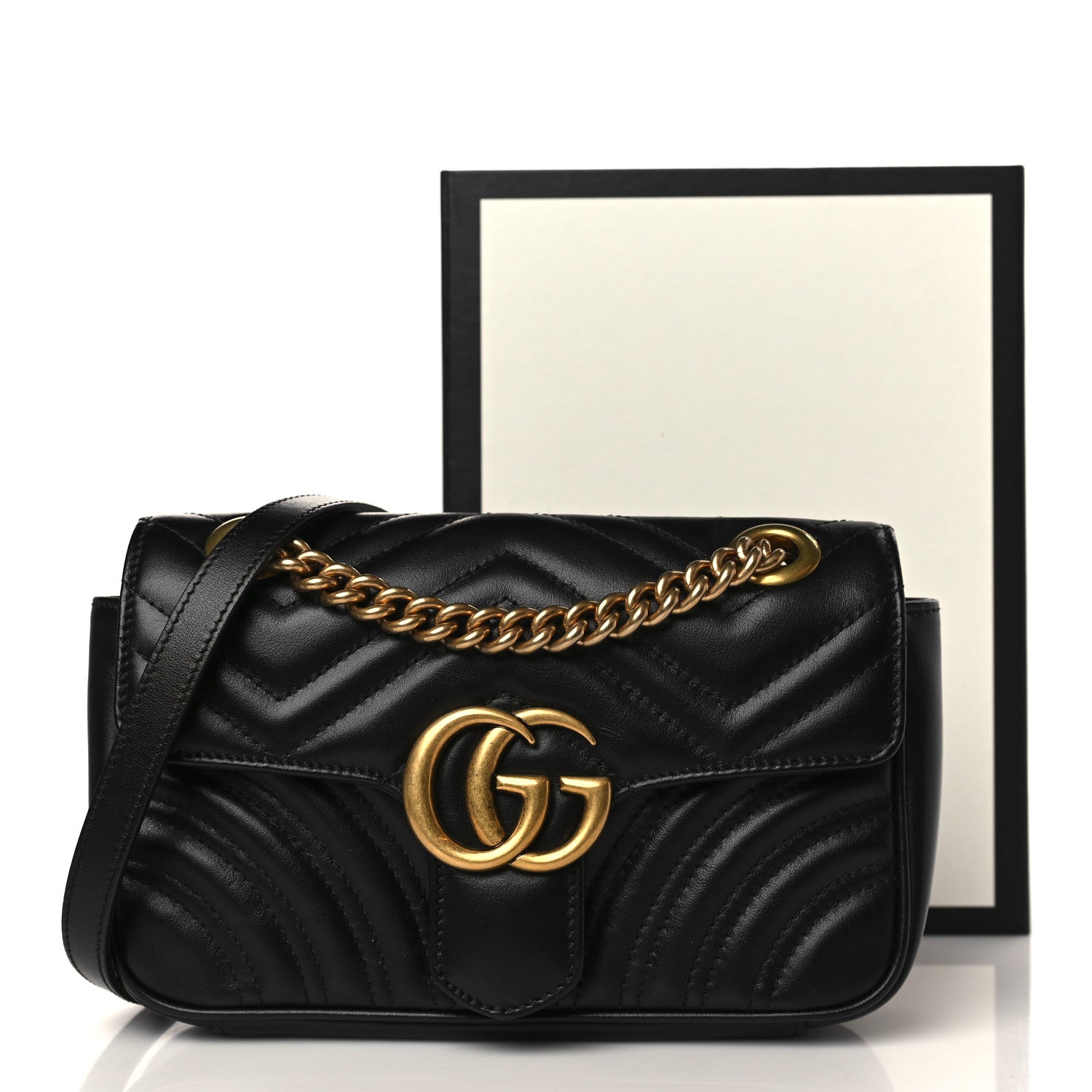 Gucci Calfskin Matelasse Mini GG Marmont Shoulder Bag Black 9 of 9