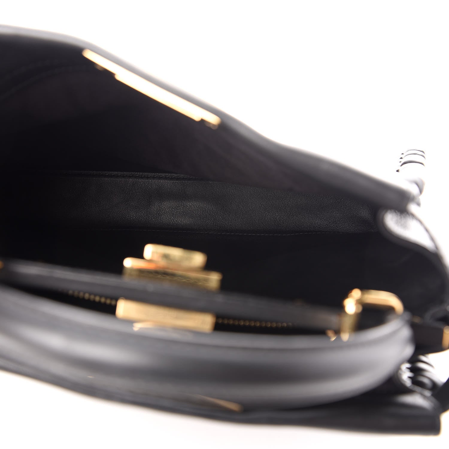 Fendi Vitello Seta Lace Up Medium Peekaboo Iconic Satchel Black 6 of 10