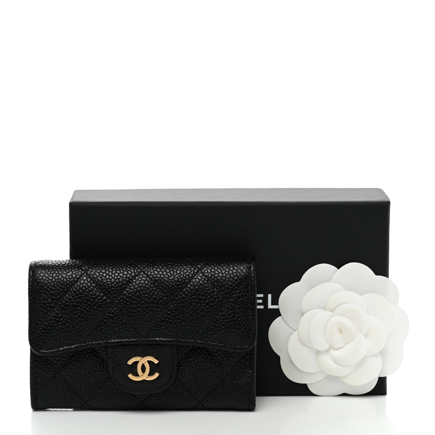 Caviar Quilted Flap Card Holder Wallet Black