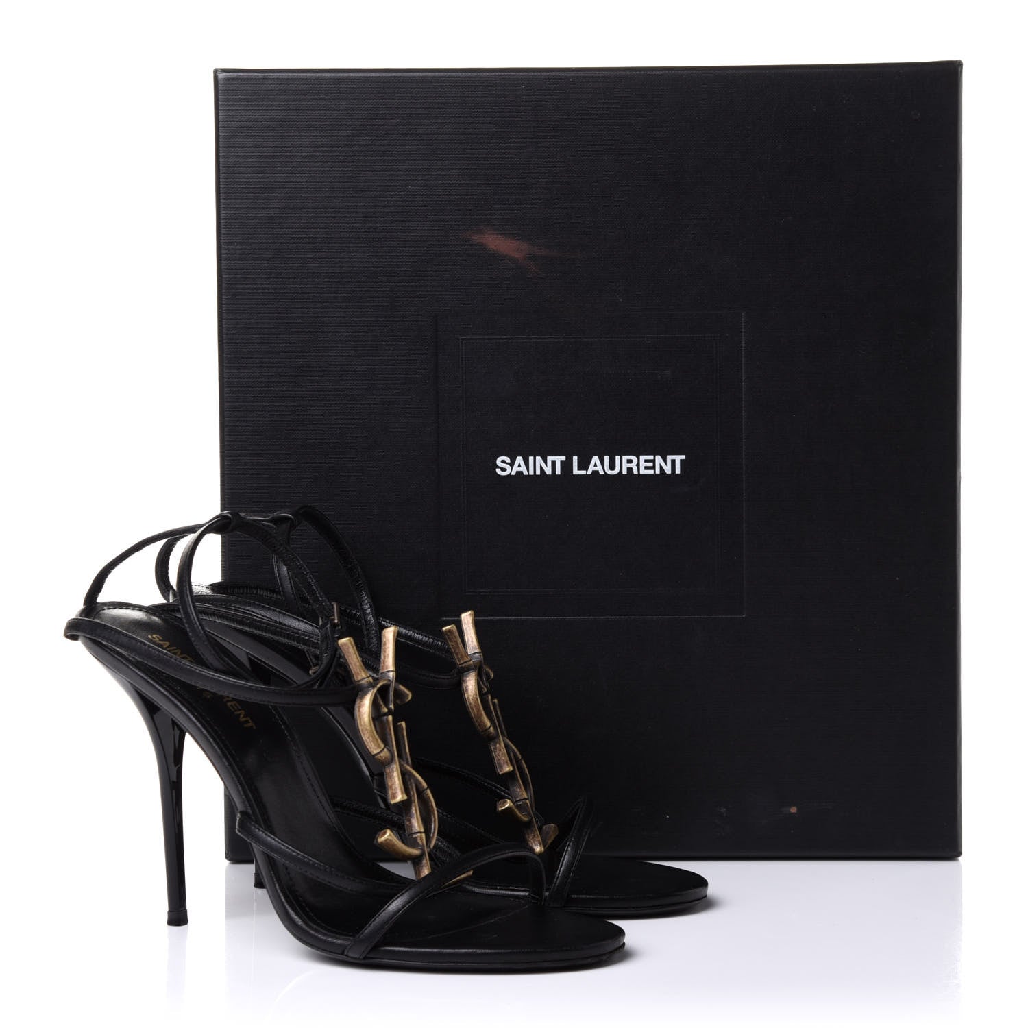 Saint Laurent Sheepskin Cassandra Bamboo Logo 110 Ankle Strap Sandals 38.5 Black 8 of 8
