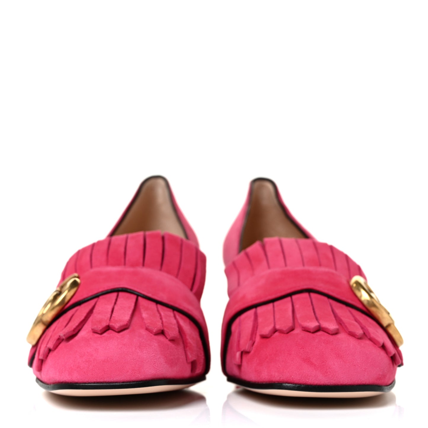 Kid Scamosciato GG Marmont Fringe 50mm Loafer Pumps 36 Hot Pink