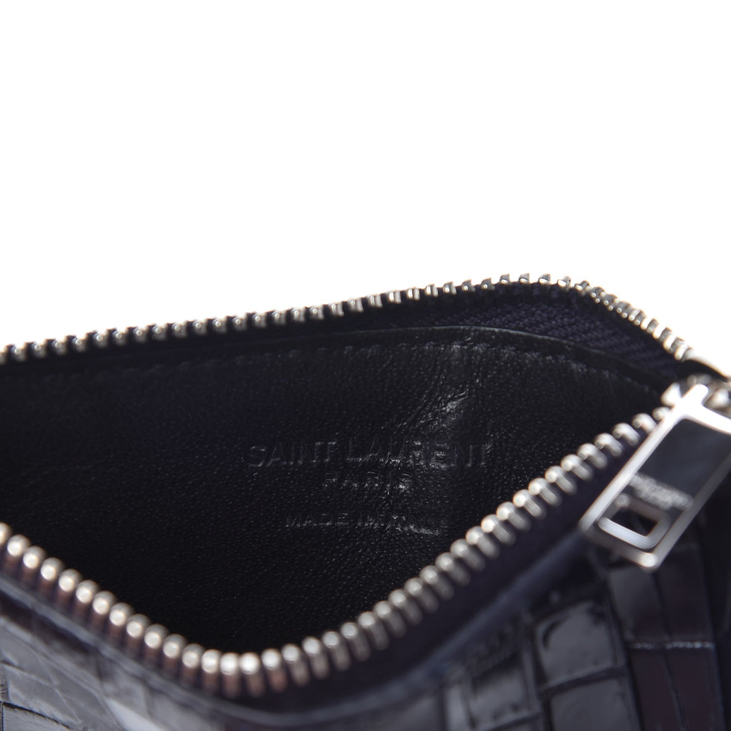 Saint Laurent Calfskin Crocodile Embossed 5 Fragments Zip Pouch Card Holder Blue Marine 6 of 9