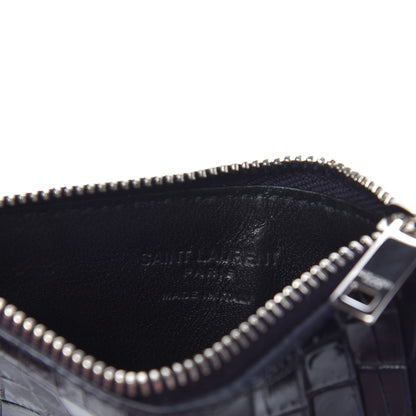Saint Laurent Calfskin Crocodile Embossed 5 Fragments Zip Pouch Card Holder Blue Marine 6 of 9