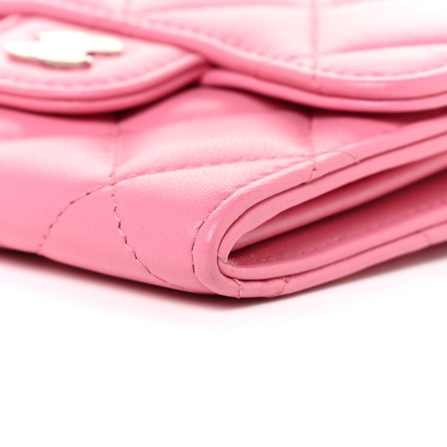 Lambskin Quilted Flap Card Holder On Chain Pink