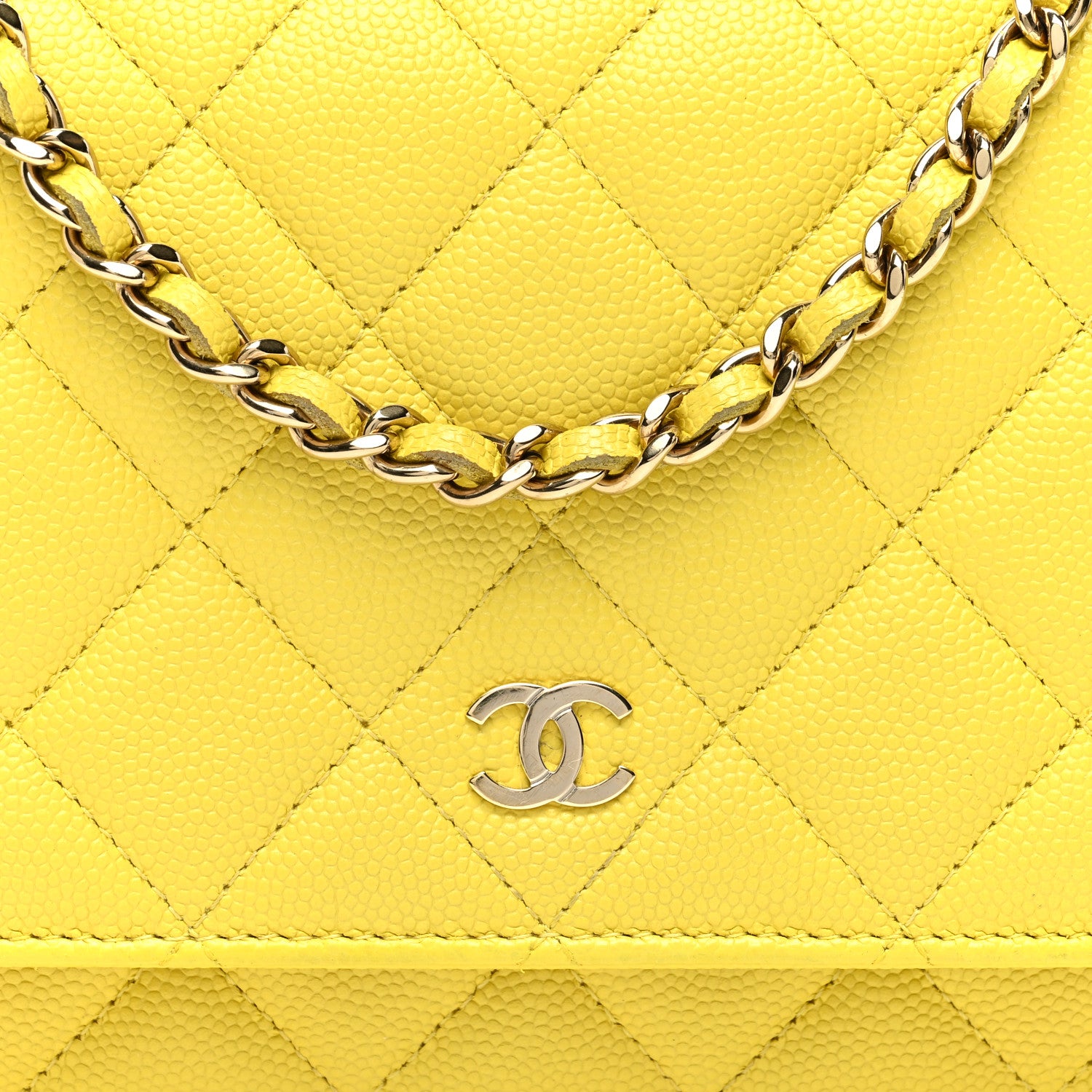 Chanel Caviar Quilted Wallet on Chain WOC Yellow 8 of 10