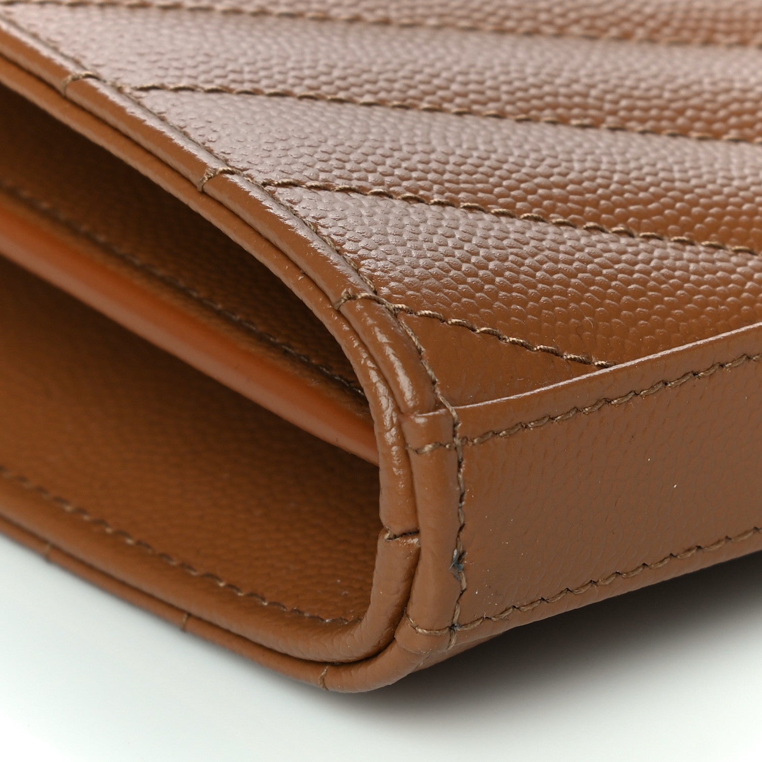 Saint Laurent Grain De Poudre Matelasse Chevron Monogram Chain Wallet Tan 10 of 11