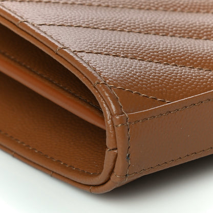 Saint Laurent Grain De Poudre Matelasse Chevron Monogram Chain Wallet Tan 10 of 11