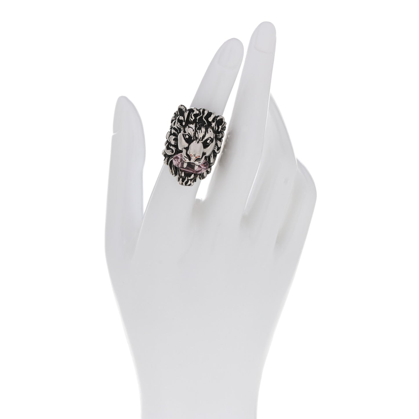 Metal Crystal Lion Head Ring 53 6.25 Pink Silver