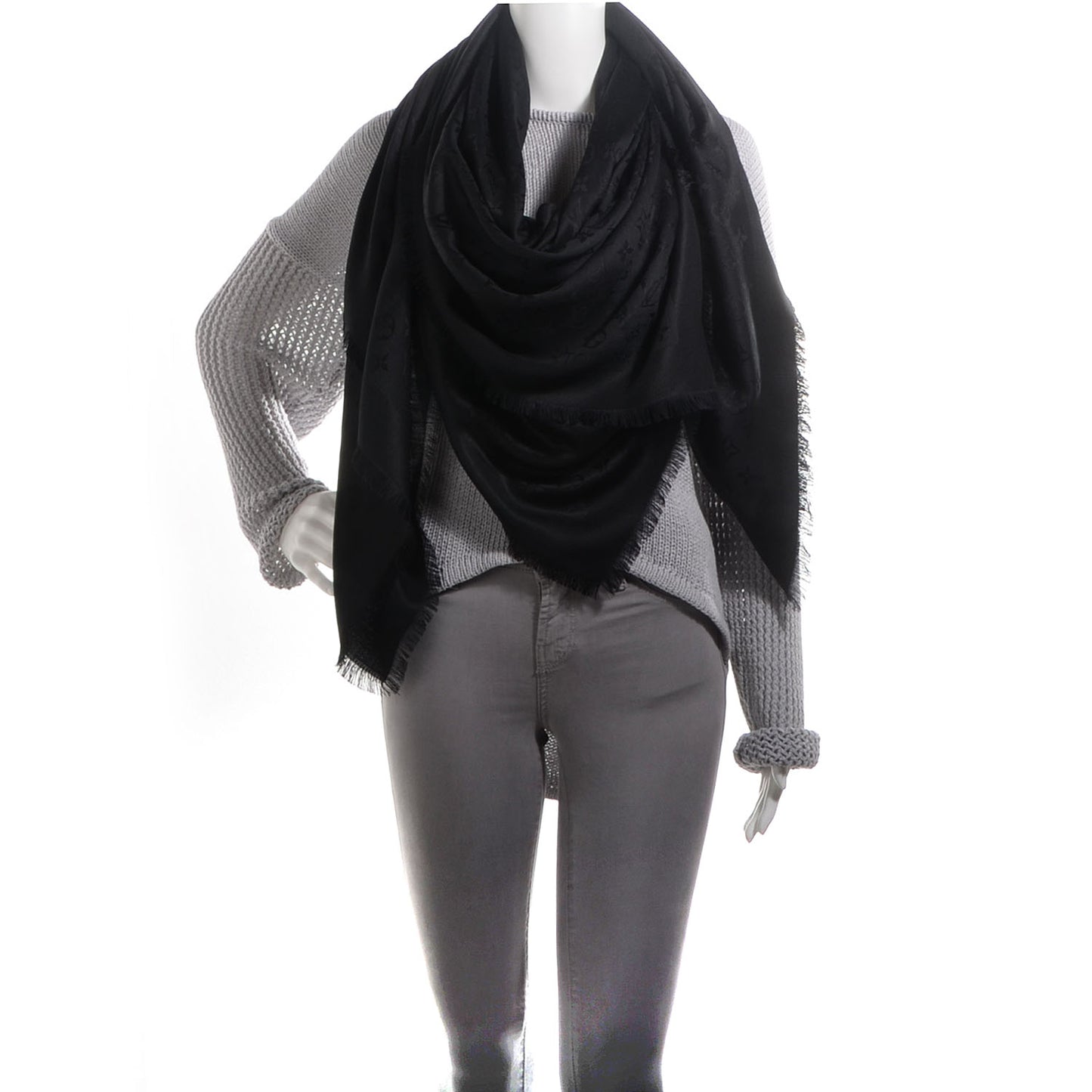 Silk Wool Monogram Shawl Black