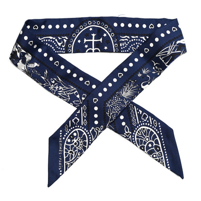 Hermes Silk Peuple Du Vent Bandana Twilly Marine White Black 1 of 8