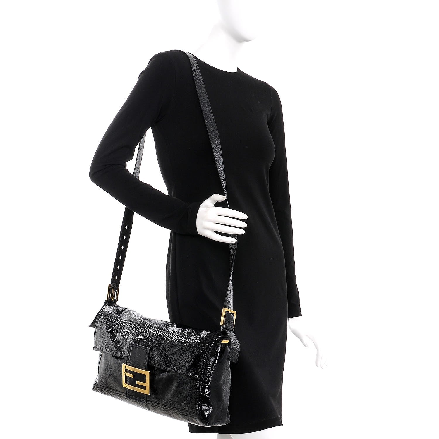 Fendi Vitello Naplak Large Convertible Baguette Black 2 of 9