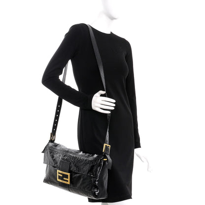 Fendi Vitello Naplak Large Convertible Baguette Black 2 of 9