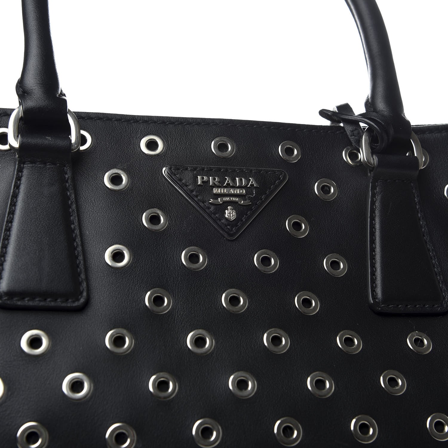 Prada City Calf Grommet Large Double Zip Tote Black 9 of 9