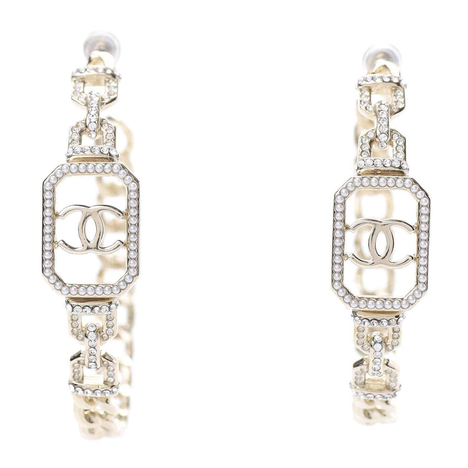 Chanel Crystal CC Vendome Hoop Earrings Gold 1 of 5