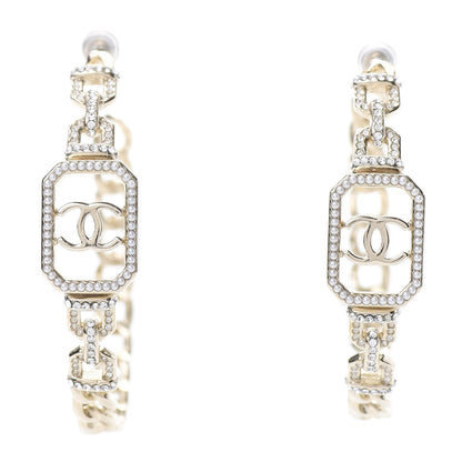 Chanel Crystal CC Vendome Hoop Earrings Gold 1 of 5