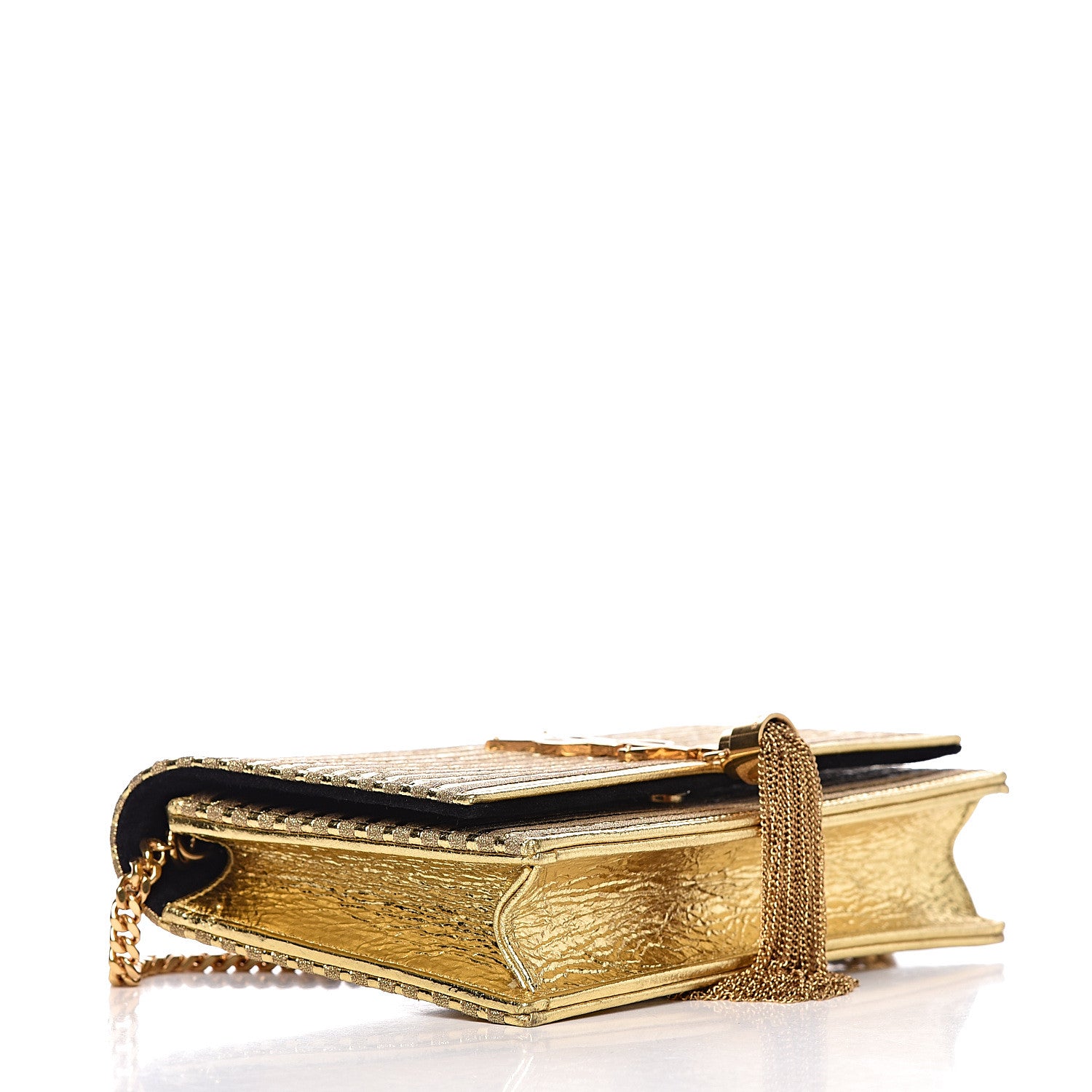 Saint Laurent Metallic Goatskin Lambskin Classic Monogram Kate Tassel Chain Wallet Gold 4 of 8